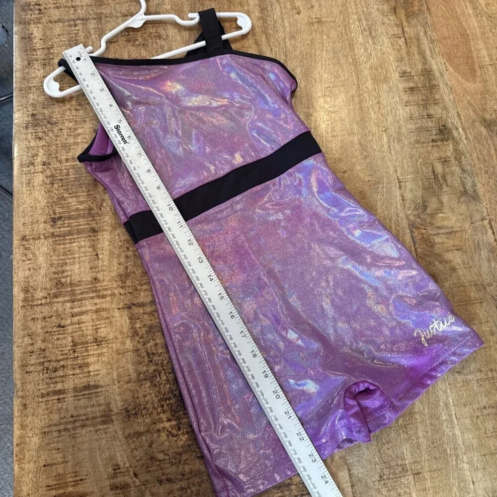 Justice Girls Leotard Size 10 Shimmer Design Purple Shorts Sparkle Gymnastics